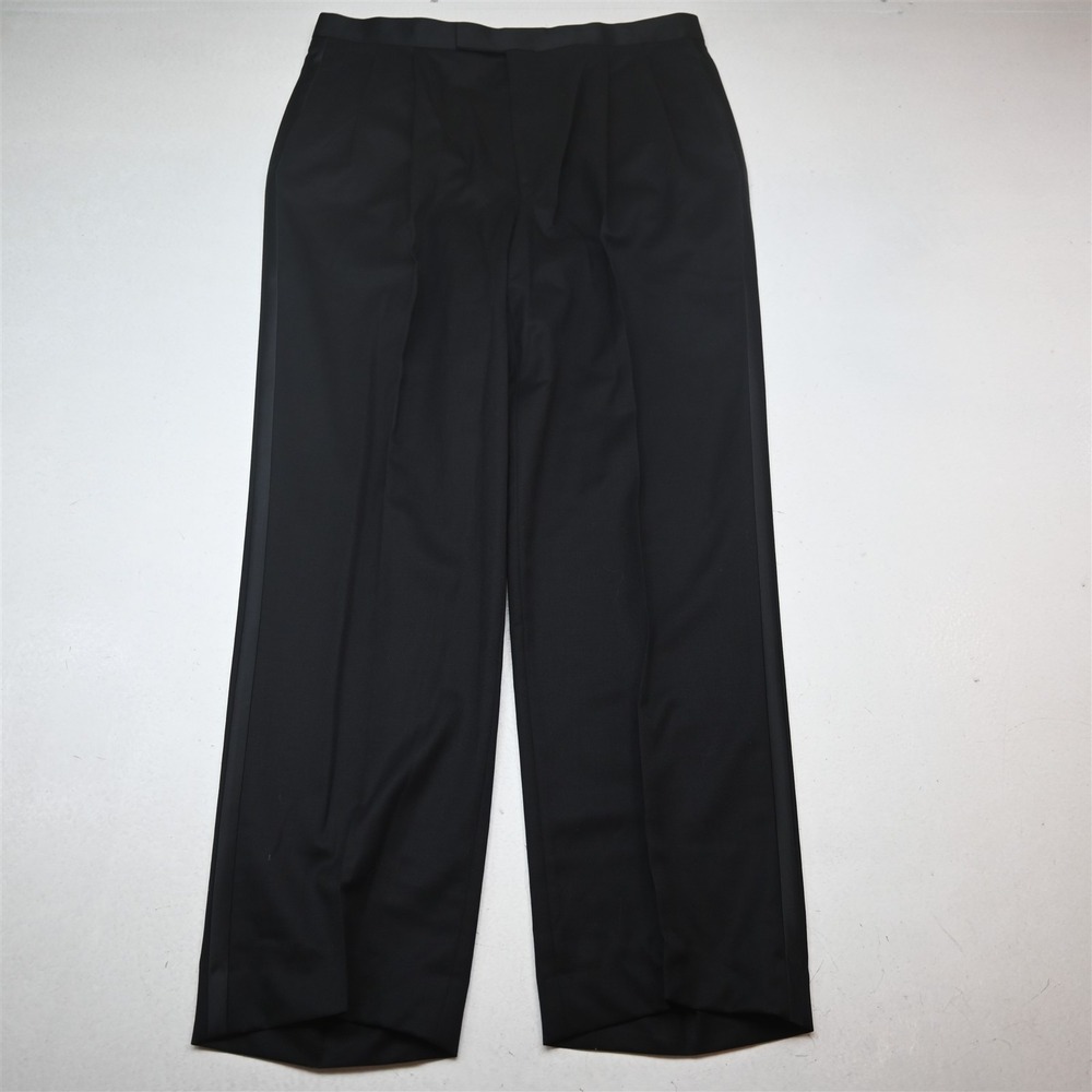 Bespoke 36x32 Black Wool Pleated Classic Tux Tuxedo Trouser Mens Pants